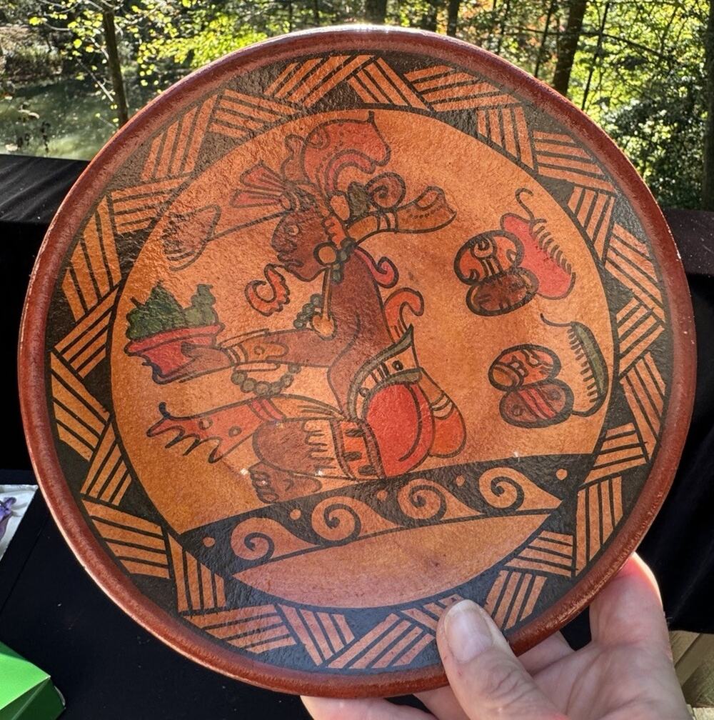 Mayan Aztec Mexican Clay Pottery Bowl Plate Tribal Primitive Folk Art C16